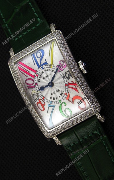 Franck Muller Long Island Color Dreams Ladies Swiss Replica Watch - Green Strap