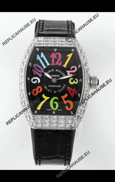 Franck Muller Vanguard V32 Black Dial - Color Dreams with Diamonds Casing Swiss Replica