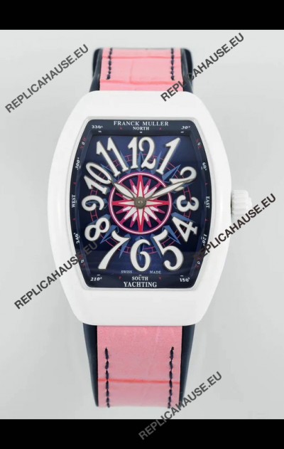 Franck Muller Vanguard Yachting V32 Ceramic Casing Pink Dial/Strap Swiss Replica Watch 