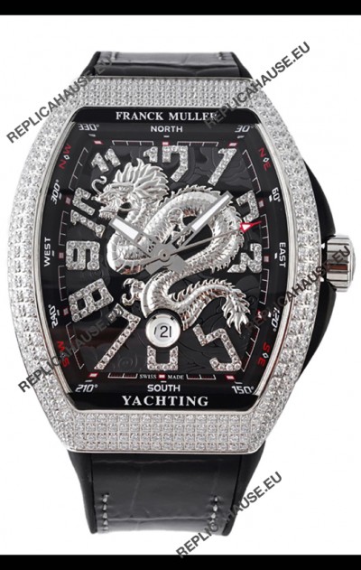 Franck Muller Vanguard Yachting Dragon V45 Black Dial in Diamonds Bezel Swiss Replica