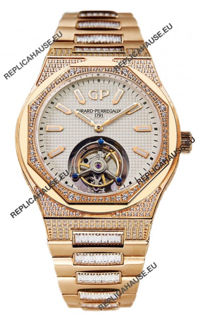 Girard Perregaux Laureato Tourbillon 1:1 Mirror Swiss Replica Watch Rose Gold Casing 