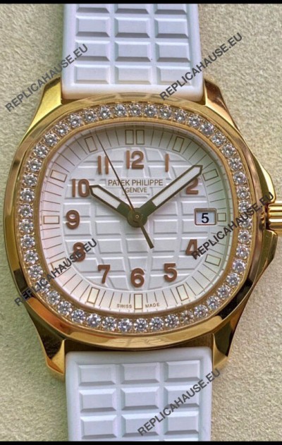 Patek Philippe Aquanaut LUCE 5072R-001 Quartz Swiss Replica Watch in Yellow Gold White Dial - 35MM