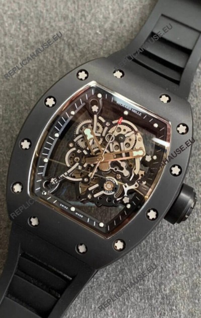 Richard Mille RM055 Ceramic Casing 1:1 Mirror Replica Watch in Black Strap 