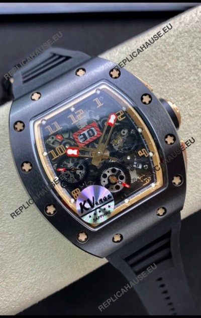 Richard Mille RM011 Felipe Massa 1:1 Mirror Quality One Piece Black Ceramic Rose Gold Watch 
