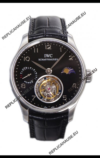 IWC Portugese Hand-Wound Genuine Tourbillon Black Dial Steel Casing Swiss Replica Watch 