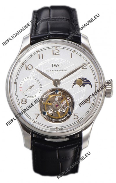 IWC Portugese Hand-Wound Genuine Tourbillon White Dial Steel Casing Swiss Replica Watch 