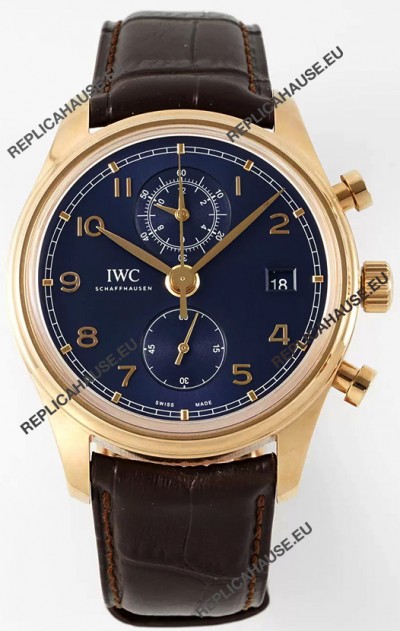 IWC Portugieser Chronograph Classic IW390305 Yellow Gold Blue Dial 1:1 Mirror Replica