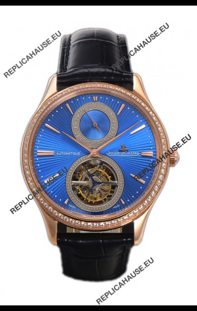 Jaeger LeCoultre Master Ultra-Thin Tourbillon Blue Dial Rose Gold Casing Watch 