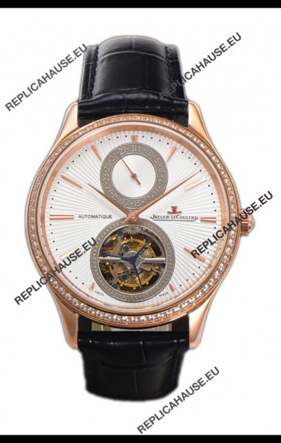 Jaeger LeCoultre Master Ultra-Thin Tourbillon White Dial Rose Gold Casing Watch 