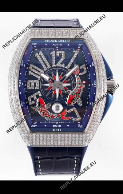 Franck Muller Vanguard KOI V45 YT SC DT AC BL KOI 2 Diamonds Embedded Swiss Replica Watch 