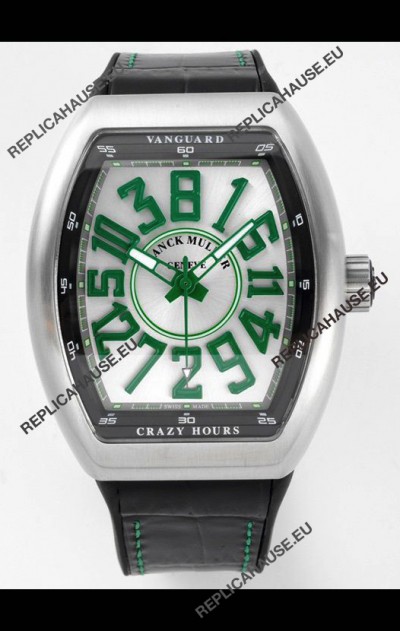 Franck Muller Vanguard Crazy Hours in Stainless Steel - White Dial Swiss Replica Watch 