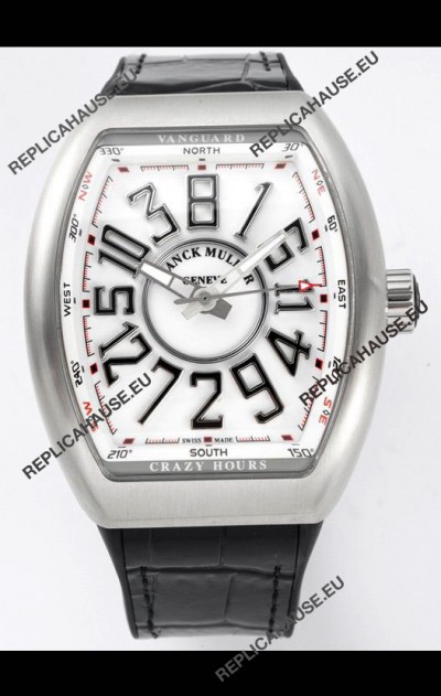 Franck Muller Vanguard Crazy Hours in Stainless Steel - White Dial Swiss Replica Watch 