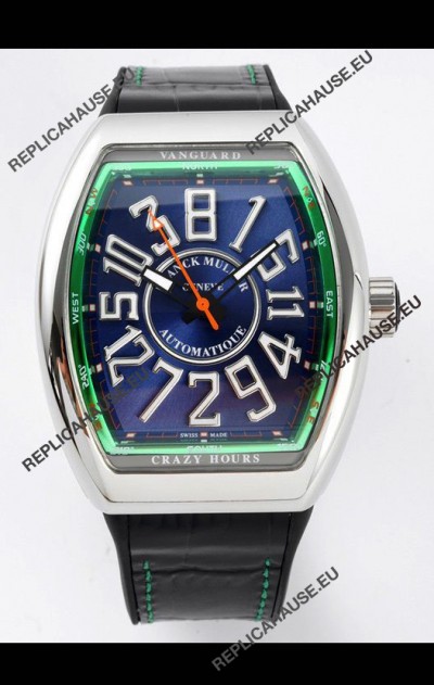 Franck Muller Vanguard Crazy Hours Steel Blue Dial Swiss Replica Watch 