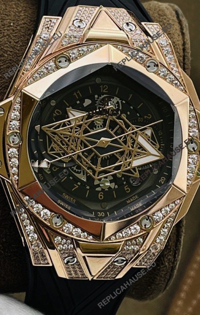 Hublot Big Bang UNICO Sang Bleu II Rose Gold Diamonds 1:1 Mirror Quality Swiss Replica Watch 