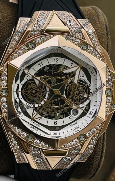 Hublot Big Bang UNICO Sang Bleu II Rose Gold Diamonds 1:1 Mirror Quality Swiss Replica Watch 