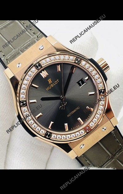 Hublot Classic Fusion Rose Gold Grey Dial Swiss Replica Watch 1:1 Mirror Quality 