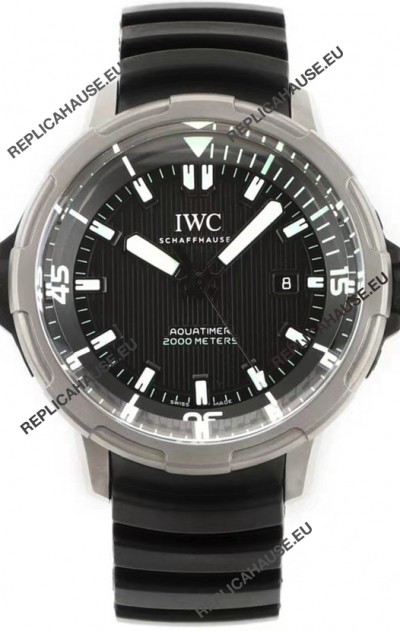 IWC Aquatimer IW358002 1:1 Titanium Mirror Swiss Replica Watch in Black Dial Rubber Strap