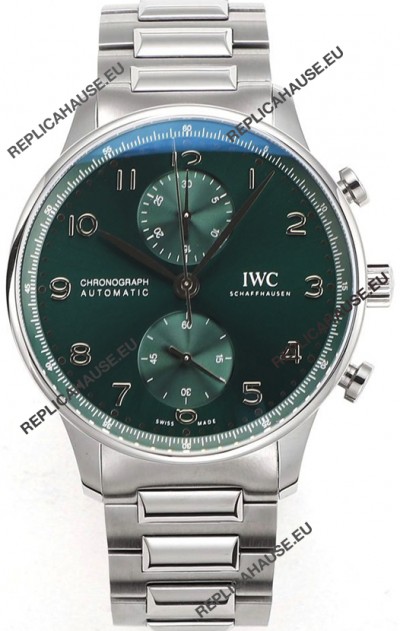 IWC Portuguese Chronograph Swiss Replica Watch in Steel Case Green Dial - 1:1 Mirror Replica Edition