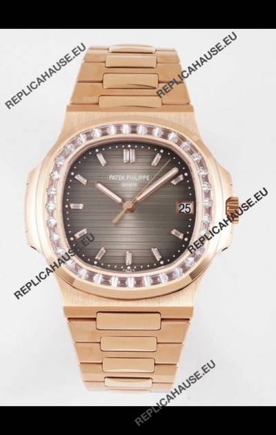Patek Philippe Nautilus 5711/R Grey Dial 1:1 Mirror Swiss Replica Watch in Rose Gold 904L Steel 