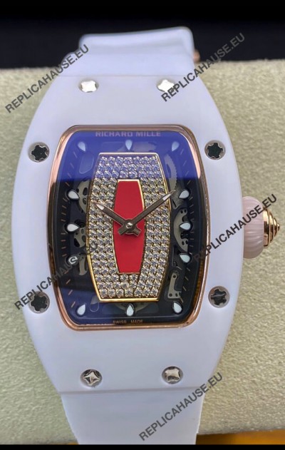 Richard Mille RM-07-01 Diamonds Dial White Ceramic Ladies 1:1 Swiss Replica Watch 