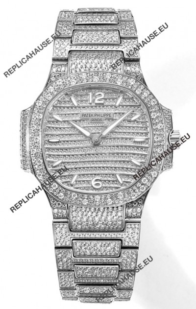 Patek Philippe Nautilus 7118R 35MM 1:1 Diamonds Paved Watch in Steel Casing 