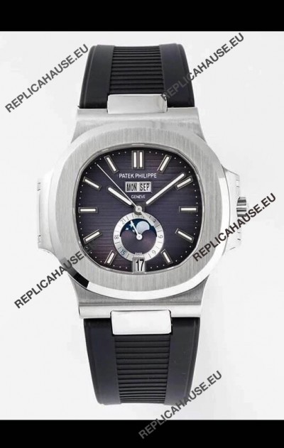 Patek Philippe Nautilus 5726A 1:1 Mirror Swiss Watch Blue Dial Rubber Strap