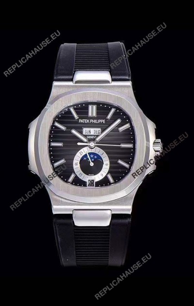 Patek Philippe Nautilus 5726A 1:1 Mirror Swiss Watch Black Dial Rubber Strap 
