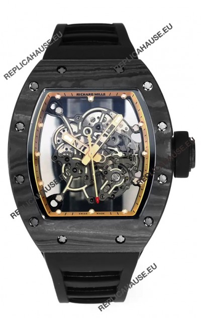 Richard Mille RM055 Black Carbon Casing Black Rubber 1:1 Superclone Genuine Tourbillon Watch 