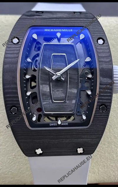 Richard Mille RM07 Black Carbon Casing White Strap 1:1 Superclone Swiss Replica Watch 