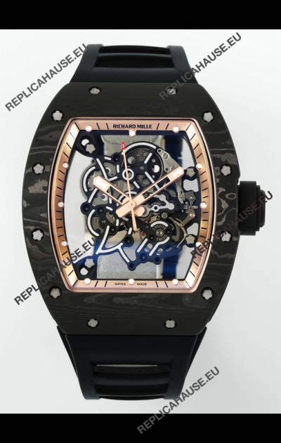Richard Mille RM055 Black Carbon Casing Gold Rims 1:1 Superclone Genuine Tourbillon Watch 