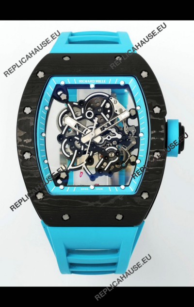 Richard Mille RM055 Black Carbon Casing Blue Rims 1:1 Superclone Genuine Tourbillon Watch 