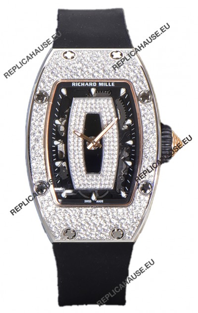 Richard Mille RM007 Diamonds Paved Black Dial 904L Steel Superclone Swiss Watch