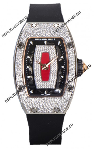 Richard Mille RM007 Diamonds Paved Red Dial 904L Steel Superclone Swiss Watch