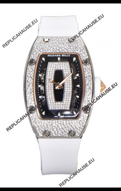 Richard Mille RM007 Diamonds Paved White Strap 904L Steel Superclone Swiss Watch