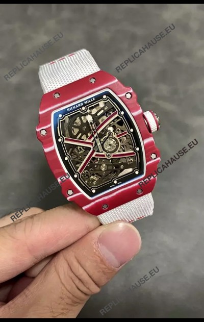 Richard Mille Super Clone RM67-02 Mutaz Barshim Red Carbon TPT 37 Grams Watch White Strap