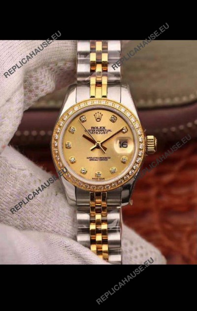 Rolex Datejust Ladies 28MM Cal.3135 Movement Swiss Replica in 904L Steel Yellow Gold 2 Tone Case