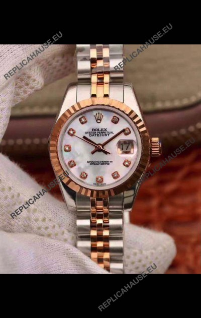 Rolex Datejust Ladies 28MM Cal.3135 Movement Swiss Replica in 904L Steel Rose Gold 2 Tone Case