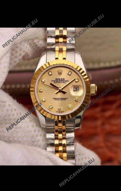 Rolex Datejust Ladies 28MM Cal.3135 Movement Swiss Replica in 904L Steel Yellow Gold 2 Tone Case