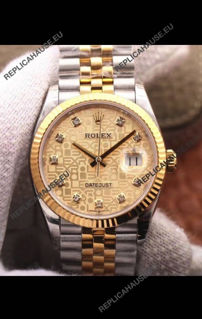 Rolex Datejust 36MM Cal.3135 Movement Swiss Replica Watch in 904L Steel Two Tone Casing Computer Dial