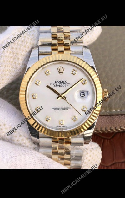 Rolex Datejust 41MM Cal.3135 Movement Swiss Replica Watch in 904L Steel Two Tone Pearl Dial