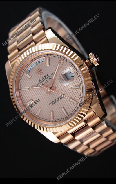 Rolex Day-Date 40MM Rose Gold in Pink Gold Textured Dial Roman Numerals Swiss Watch