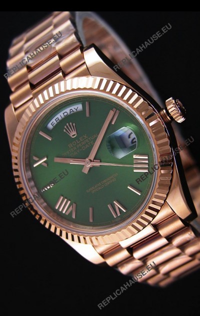 Rolex Day-Date 40MM Rose Gold in Green Dial with Roman Hour Numerals