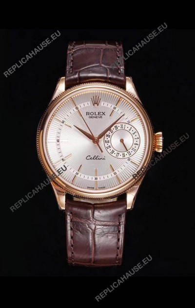 Rolex Cellini Date Ref#50515 Replica 1:1 Mirror Rose Gold 904L Steel Watch White Dial