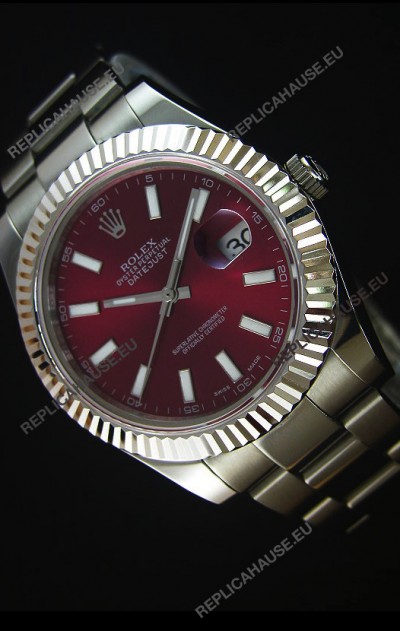 Rolex Datejust Japanese Replica Watch - Maroon Dial in 41MM with Oyster Strap