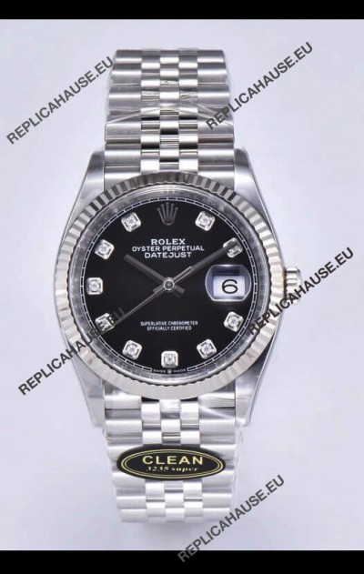 Rolex Datejust 126234 36MM Swiss Replica in 904L Steel in Black Dial 1:1 Mirror Replica