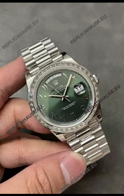 Rolex Day Date Presidential Stainless Steel Olive Green Arab Dial Watch 40MM - 1:1 Mirror Quality