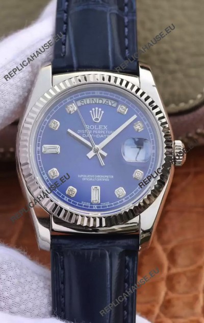 Rolex Day Date 904L Steel Casing Watch in Blue Dial 36MM - 1:1 Mirror Quality 