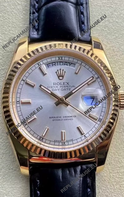 Rolex Day Date Yellow Gold Casing Watch in Steel Dial 36MM - 1:1 Mirror Quality 