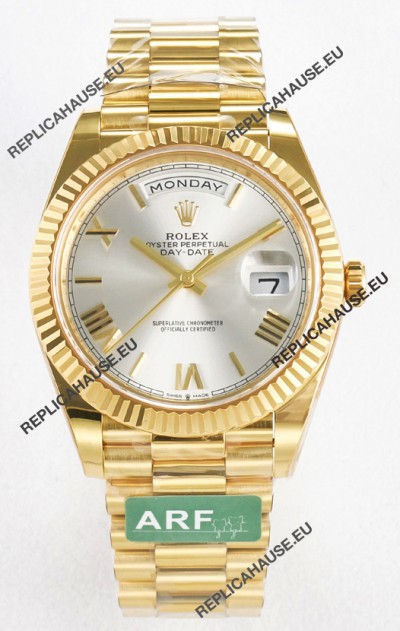 Rolex Day Date Super Clone 18K Yellow Gold Watch 40MM - Steel Dial 1:1 Mirror Quality