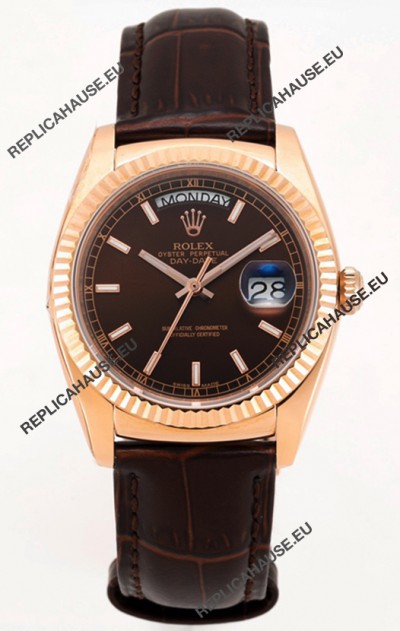 Rolex Day Date Rose Gold 904L Steel Casing Watch in Brown Dial 36MM - 1:1 Mirror Quality